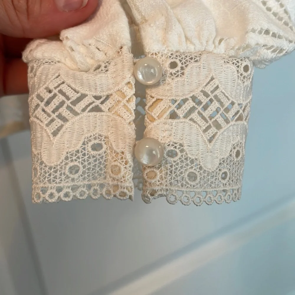Sezane White Eyelet V-Neck Blouse - Picture 5 of 6